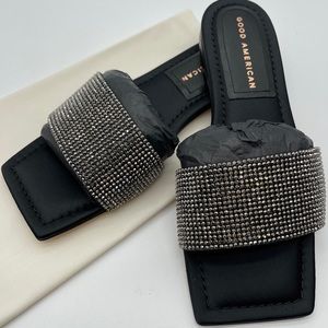 Good America Crystal Crush Black Flat Slides Size 5 NIB